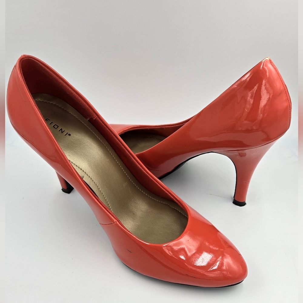 Womens 4" High Heel Fioni Poppy Patent Leather Pump Stiletto Size US7 EU38.5